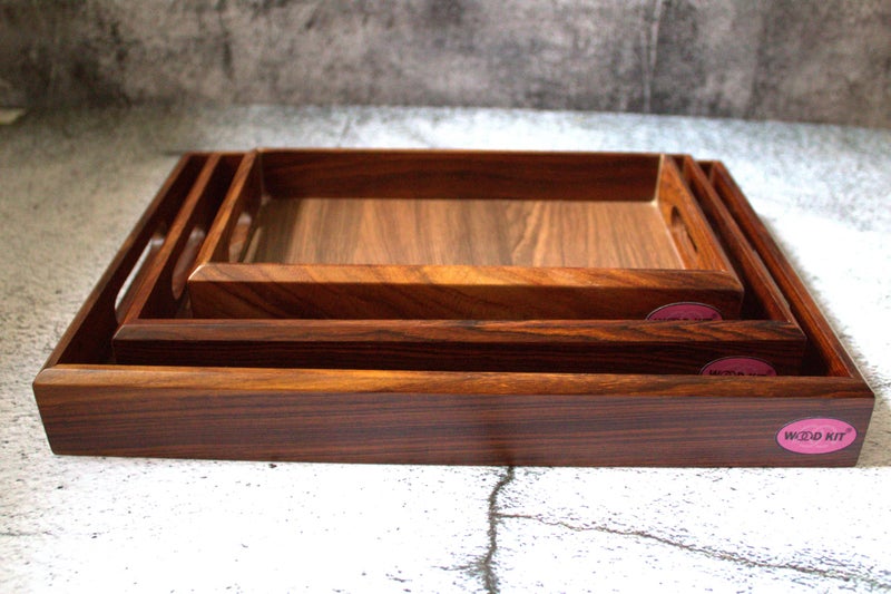 Woodkit Serving Tray, Tray with Cutout Handles, Rectangle Butler Tray for Breakfast in Bed, Coffee Table Decor, Party Rectangular,Brown - Image 5