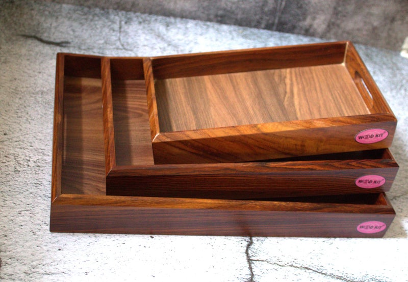 Woodkit Serving Tray, Tray with Cutout Handles, Rectangle Butler Tray for Breakfast in Bed, Coffee Table Decor, Party Rectangular,Brown - Image 1