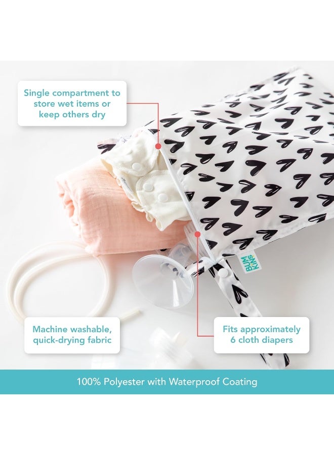 Bumkins Waterproof Wet Bag for Baby, Travel, Swim Suit, Cloth Diapers, Pump Parts, Pool, Beach, Gym Clothes, Toiletry, Hook to Stroller, Daycare, Zipper Reusable Wetdry Packing Pouch, Black Hearts - Image 3