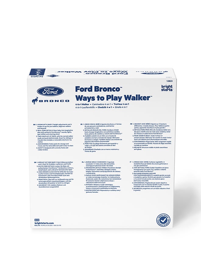 Bright Starts - Ford Bronco Ways to Play 4-in-1 Baby Activity Push Walker - Race Red - Image 1