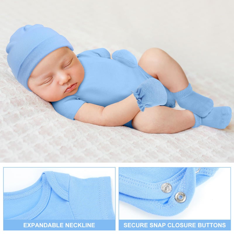 Zoooyawn 6 Set Preemie Layette Set Preemie Clothes Premature Baby Bodysuit Outfit for Nicu Baby Gift(Blue and White) - Image 5