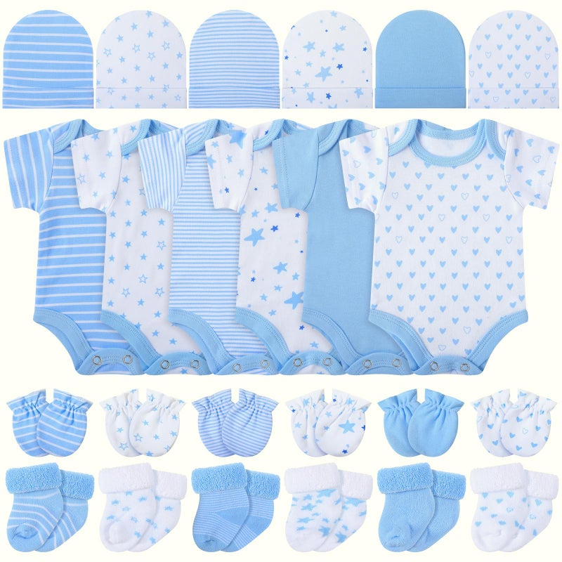 Zoooyawn 6 Set Preemie Layette Set Preemie Clothes Premature Baby Bodysuit Outfit for Nicu Baby Gift(Blue and White) - Image 1