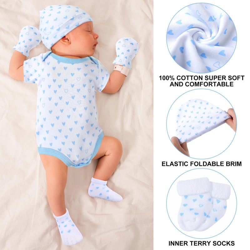 Zoooyawn 6 Set Preemie Layette Set Preemie Clothes Premature Baby Bodysuit Outfit for Nicu Baby Gift(Blue and White) - Image 3