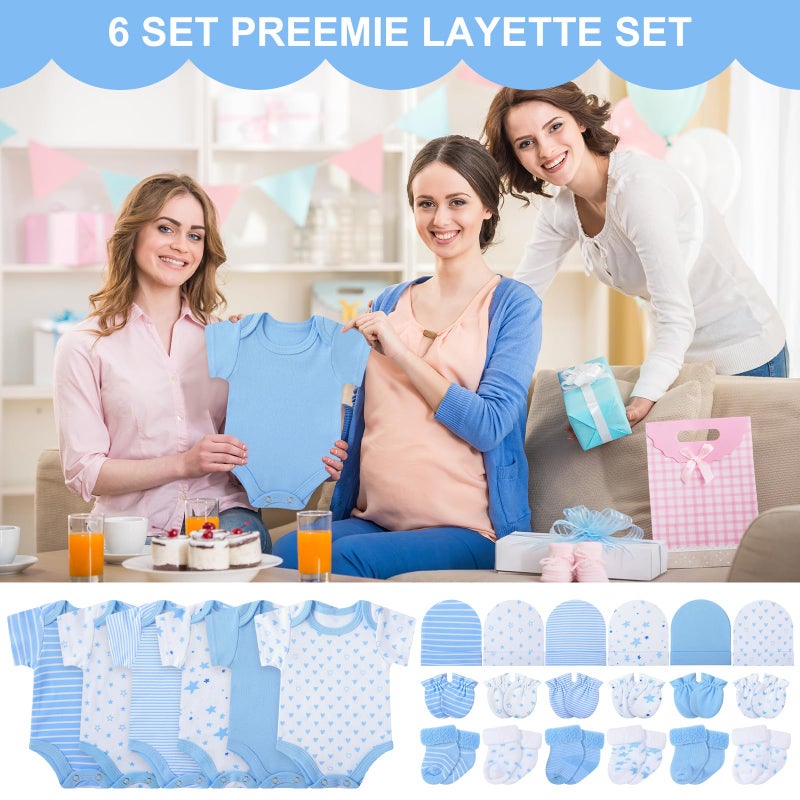 Zoooyawn 6 Set Preemie Layette Set Preemie Clothes Premature Baby Bodysuit Outfit for Nicu Baby Gift(Blue and White) - Image 4