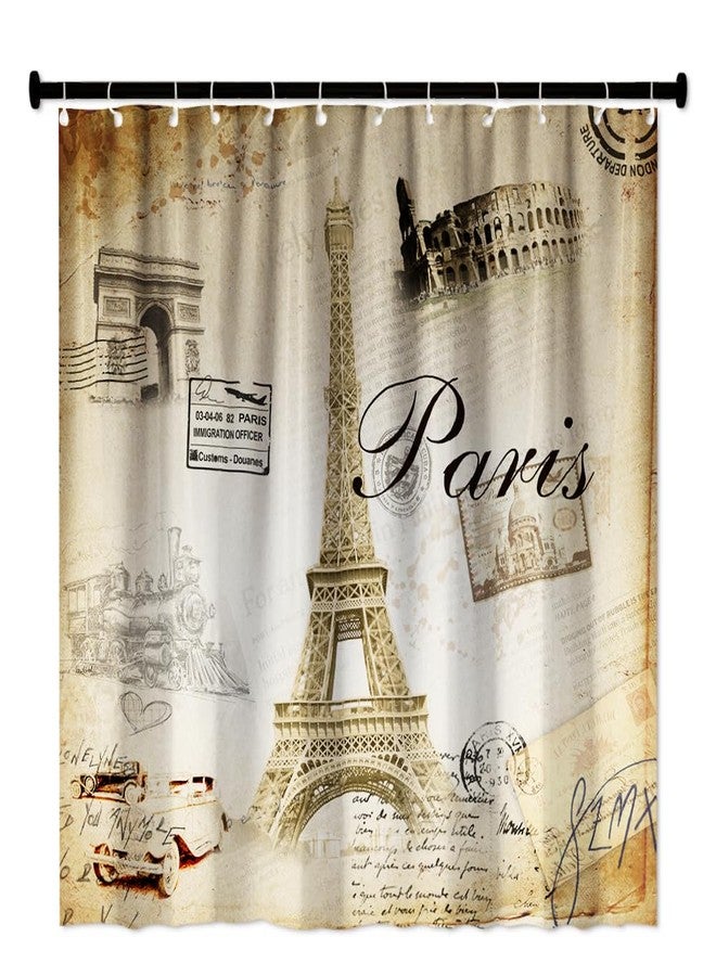 Careyoungs Eiffel Tower Shower Curtain Set Paris Tower Bathroom Curtain Romantic Decor Fabric Bath Curtain Set with Hooks 71X71 Inches (Brown) - Image 1