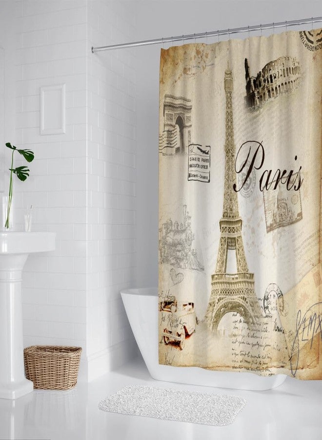 Careyoungs Eiffel Tower Shower Curtain Set Paris Tower Bathroom Curtain Romantic Decor Fabric Bath Curtain Set with Hooks 71X71 Inches (Brown) - Image 2