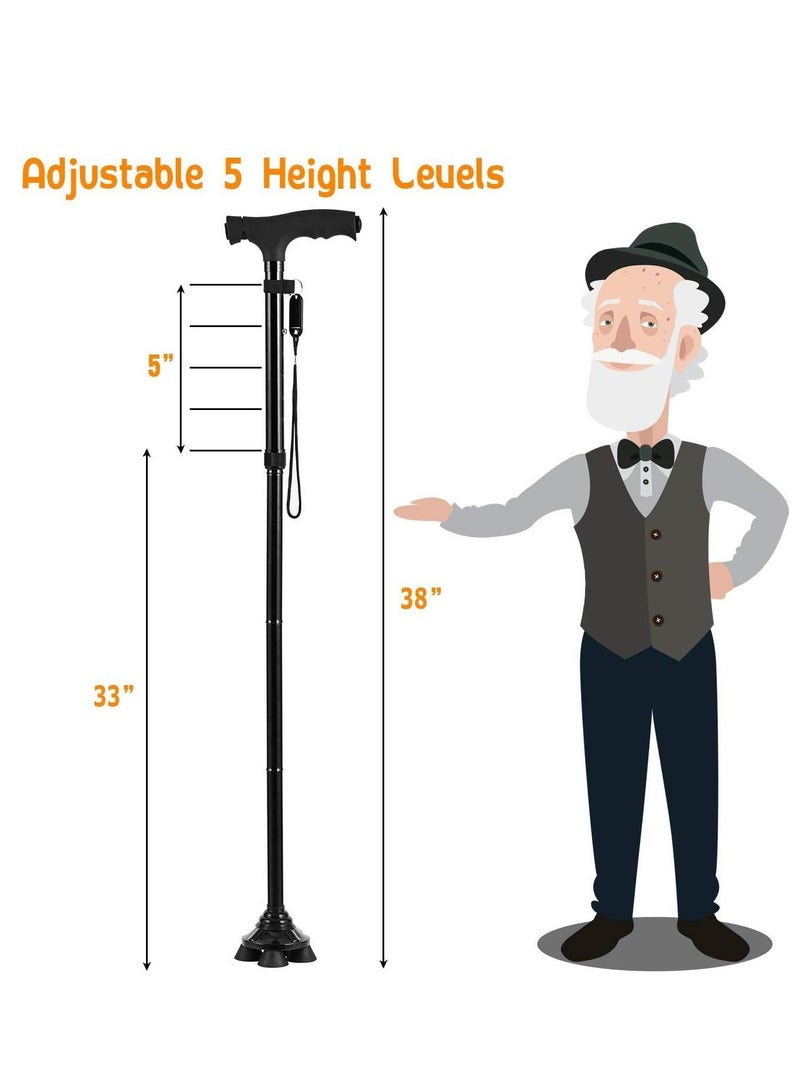 Generic Folding Cane with Led Light, Adjustable Canes for Men and Women, Walking Stick for Elderly with Cushion Handle and Pivoting Quad Base for Hiking Mountain Climbing Backpacker - Image 4
