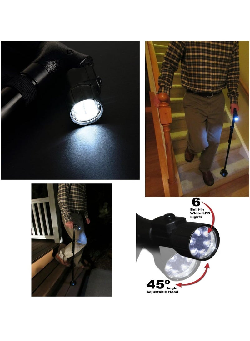 Generic Folding Cane with Led Light, Adjustable Canes for Men and Women, Walking Stick for Elderly with Cushion Handle and Pivoting Quad Base for Hiking Mountain Climbing Backpacker - Image 5