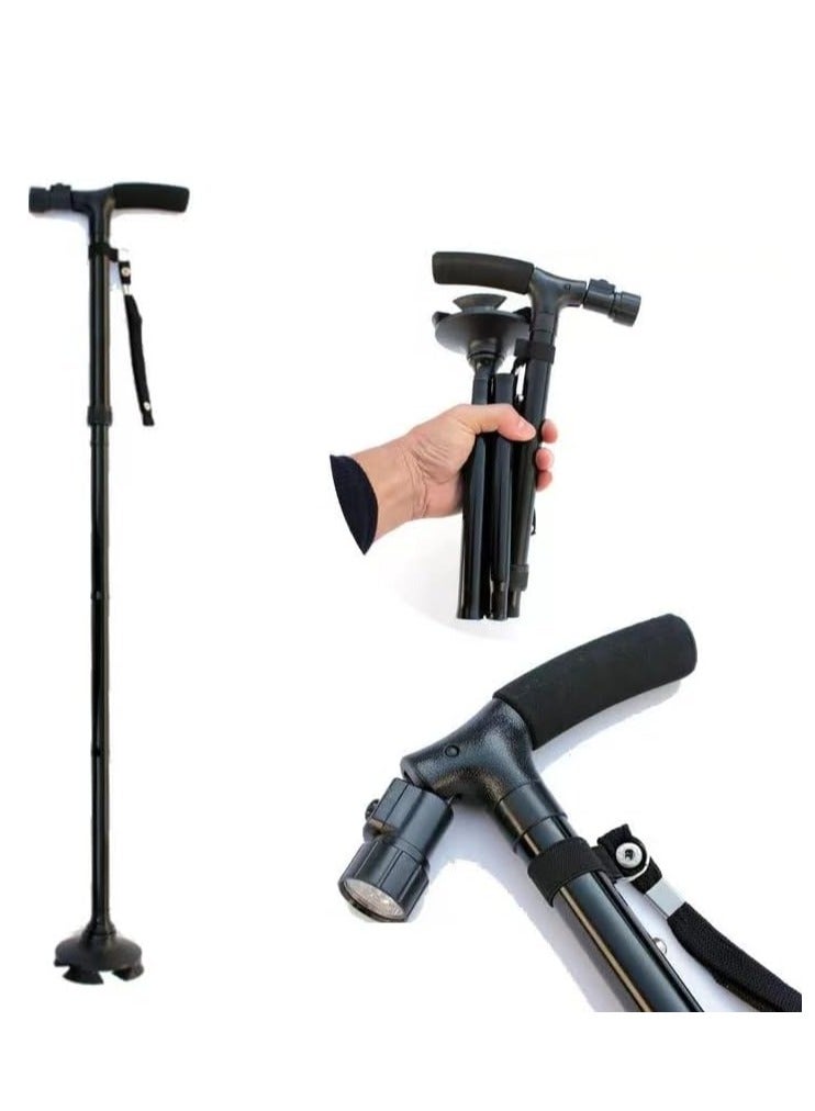 Generic Folding Cane with Led Light, Adjustable Canes for Men and Women, Walking Stick for Elderly with Cushion Handle and Pivoting Quad Base for Hiking Mountain Climbing Backpacker - Image 2