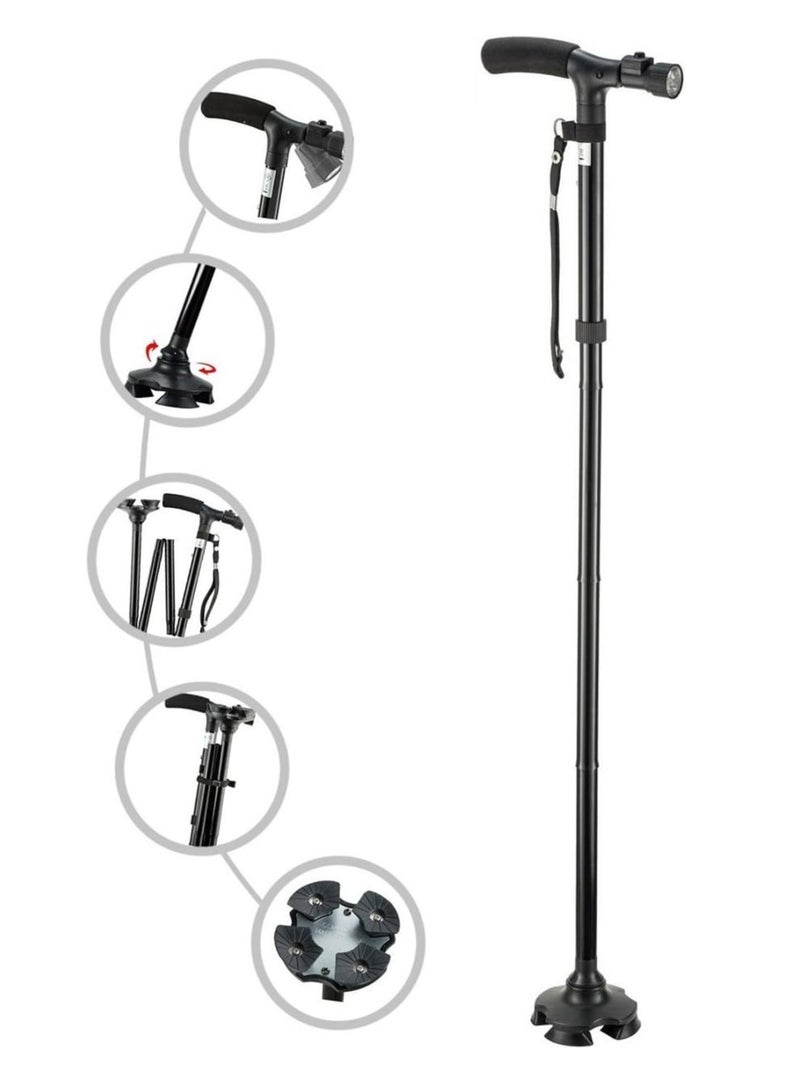 Generic Folding Cane with Led Light, Adjustable Canes for Men and Women, Walking Stick for Elderly with Cushion Handle and Pivoting Quad Base for Hiking Mountain Climbing Backpacker - Image 1