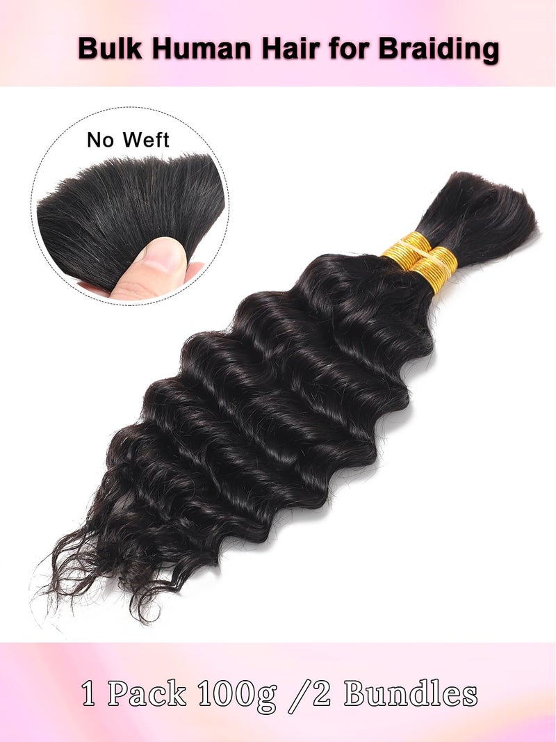 YNiSew 100 Percent Human Braiding Hair For Boho Braids Human Hair Braiding Hair Full Deep Wave Bulk Human Hair For Braiding Wet Wavy 100g 2 Bundles No Weft Braiding Hair Human Hair Extensions YNiSew - Image 3
