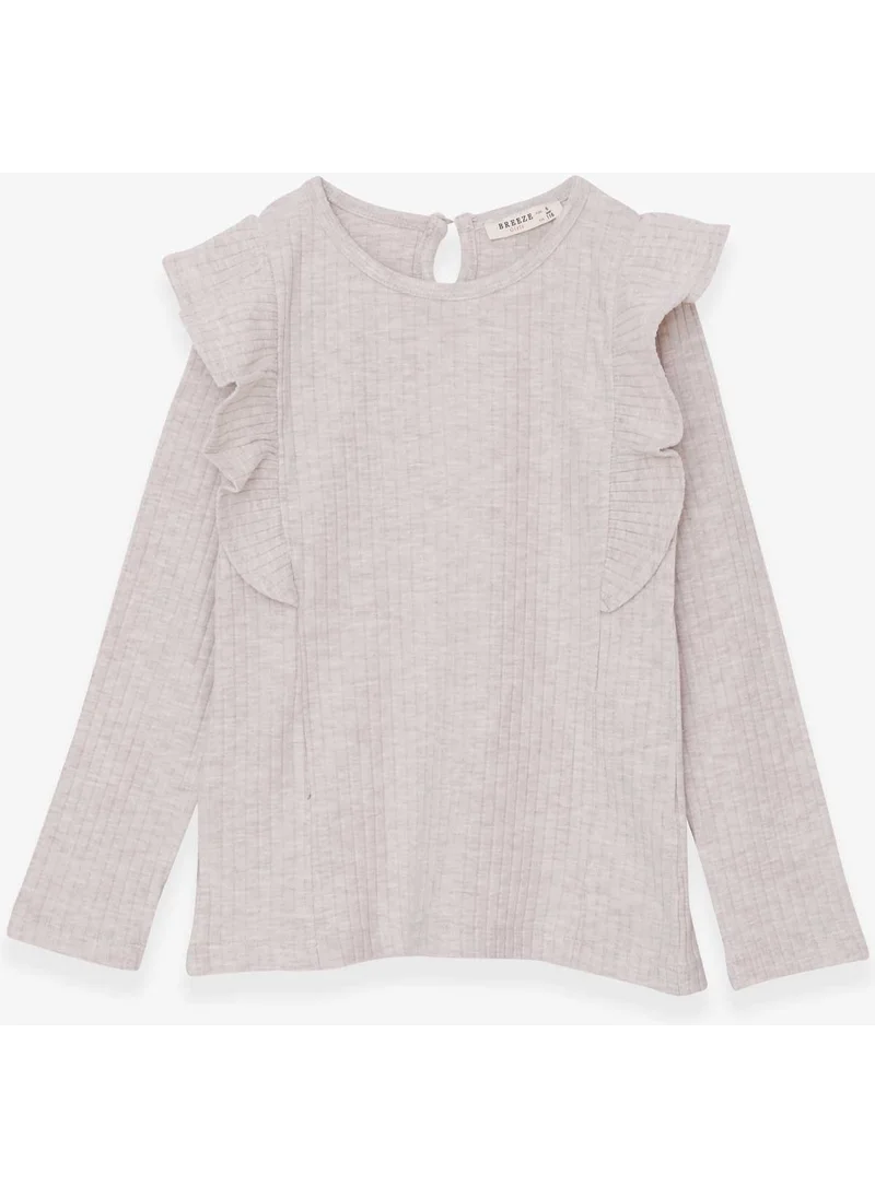 Breeze Girl's Long Sleeve Blouse With Ruffle Off Shoulder Beige Melange (6-12 Years)