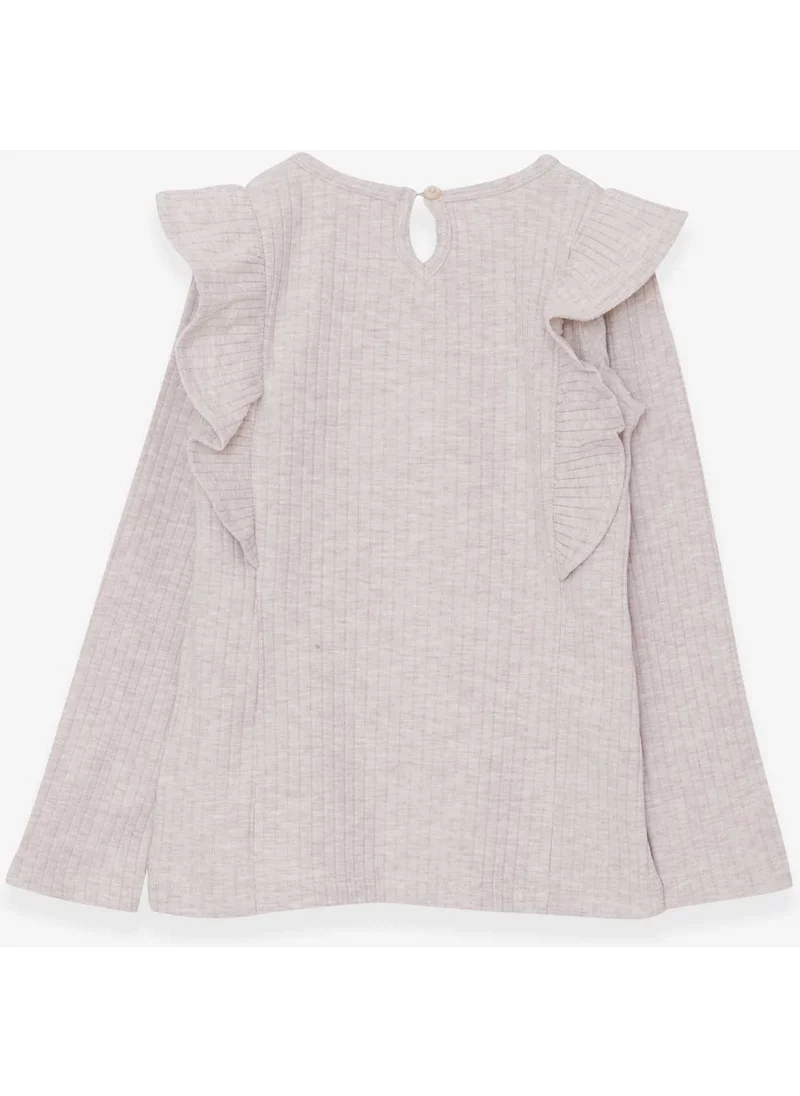 Breeze Girl's Long Sleeve Blouse With Ruffle Off Shoulder Beige Melange (6-12 Years)
