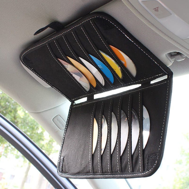 Aturmon Car Visor Organizer, 14-Capacity CD Storage Case, Black, Non-woven Cloth & PU Leather, Collapsible, 12.5 x 6.1 x 0.4 inches (folded), Automotive Parts, Car Organizer - Image 1