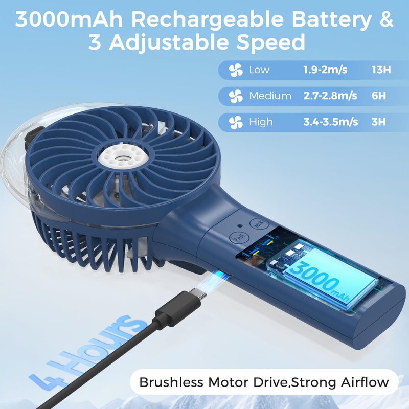 COMLIFE Portable Handheld Misting Fan, 3000mAh Rechargeable Battery Operated, 180Â° Foldable, Mini Personal Fan with Water Sprayer for Travel, Makeup, Home, Office, Camping, Outdoors - Image 3