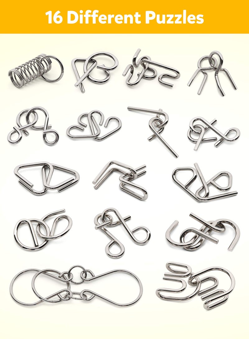 دوركو أسلاك معدنية لغز مجموعة من 16 ، اختبار الذكاء الدماغ مزعج الألغاز الأسلاك المعدنية لعبة الحيلة السحرية ، حلقة الصينية لعبة الحيلة السحرية للحزب تفضيل الأطفال تحدي الكبار - Image 2
