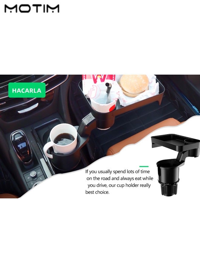 موتيم 2 في 1 حامل أكواب للسيارة صينية طعام قابلة للتعديل، حامل أكواب للسيارة قابل للدوران تخزين متعدد الوظائف للسيارة، أكواب مشروبات غازية وقهوة لثبات الرحلة البرية وأساسيات السفر بالسيارة - Image 4
