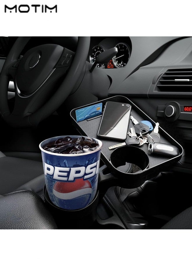 موتيم 2 في 1 حامل أكواب للسيارة صينية طعام قابلة للتعديل، حامل أكواب للسيارة قابل للدوران تخزين متعدد الوظائف للسيارة، أكواب مشروبات غازية وقهوة لثبات الرحلة البرية وأساسيات السفر بالسيارة - Image 3
