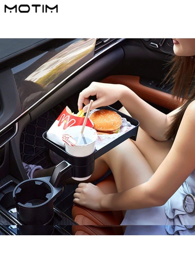 موتيم 2 في 1 حامل أكواب للسيارة صينية طعام قابلة للتعديل، حامل أكواب للسيارة قابل للدوران تخزين متعدد الوظائف للسيارة، أكواب مشروبات غازية وقهوة لثبات الرحلة البرية وأساسيات السفر بالسيارة - Image 2