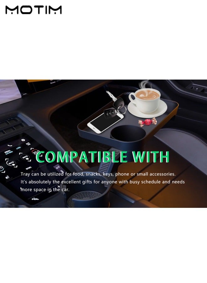 موتيم 2 في 1 حامل أكواب للسيارة صينية طعام قابلة للتعديل، حامل أكواب للسيارة قابل للدوران تخزين متعدد الوظائف للسيارة، أكواب مشروبات غازية وقهوة لثبات الرحلة البرية وأساسيات السفر بالسيارة - Image 5