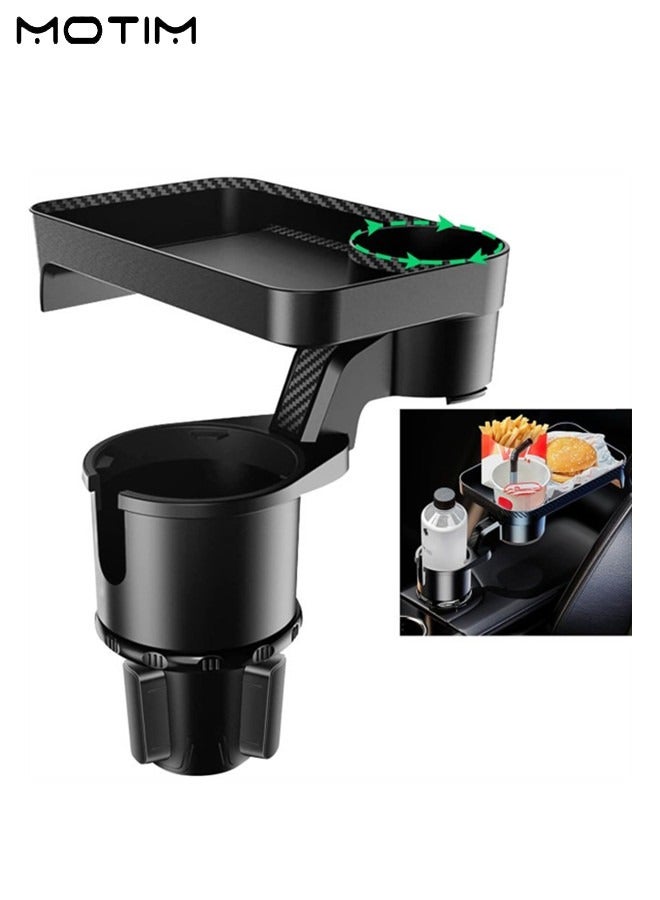 موتيم 2 في 1 حامل أكواب للسيارة صينية طعام قابلة للتعديل، حامل أكواب للسيارة قابل للدوران تخزين متعدد الوظائف للسيارة، أكواب مشروبات غازية وقهوة لثبات الرحلة البرية وأساسيات السفر بالسيارة - Image 1