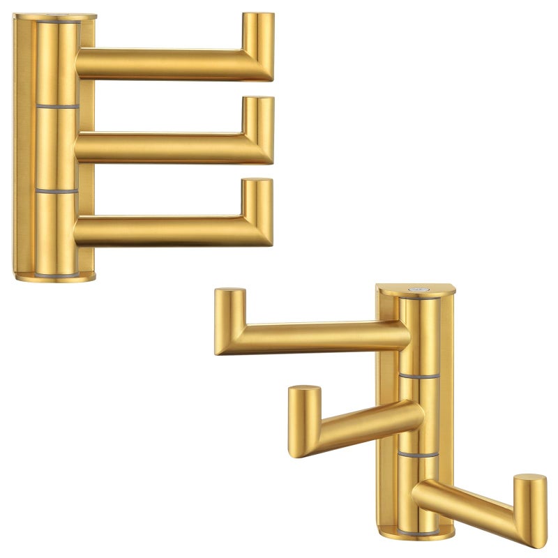 Suyar Bathroom Towel Hook Brushed Gold SUS 304 Stainless Steel Swivel Coat Robe Holder 3 Foldable Arms Rotating Wall Hook 2 Pack - Image 2