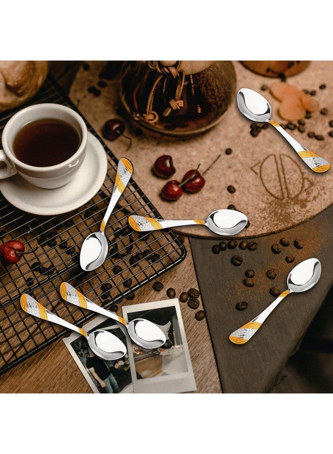 Parage 6 Pieces Stainless Steel 24k Golden Tea Spoons Set, 13.5 cm, Premium Spoons for Home & Kitchen, Luxury Dining Tableware Gift for House Warming, 24 Karat Gold Plated Small Spoon, Imperial design - Image 3