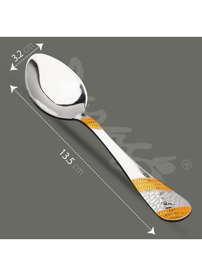 Parage 6 Pieces Stainless Steel 24k Golden Tea Spoons Set, 13.5 cm, Premium Spoons for Home & Kitchen, Luxury Dining Tableware Gift for House Warming, 24 Karat Gold Plated Small Spoon, Imperial design - Image 2