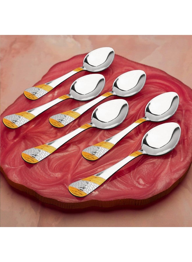 Parage 6 Pieces Stainless Steel 24k Golden Tea Spoons Set, 13.5 cm, Premium Spoons for Home & Kitchen, Luxury Dining Tableware Gift for House Warming, 24 Karat Gold Plated Small Spoon, Imperial design - Image 5