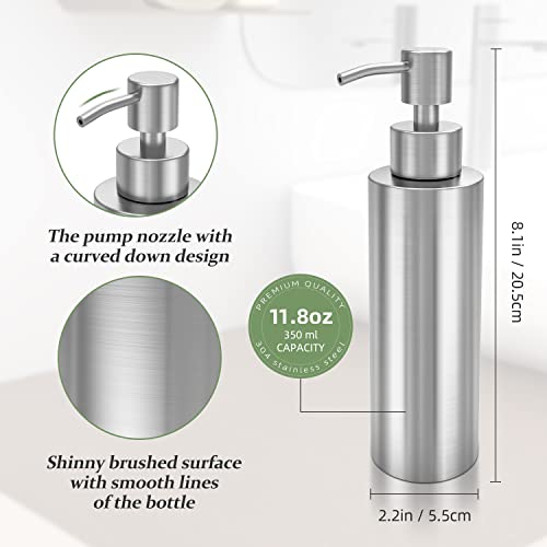 ARKTEK -Stainless Steel Countertop soap dispenser Rust Proof Liquid Hand soap dispenser, Premium Kitchen Pump for Liquid Bathroom Hand Dish Lotion (11.8 Oz / 350 ml) - Image 2