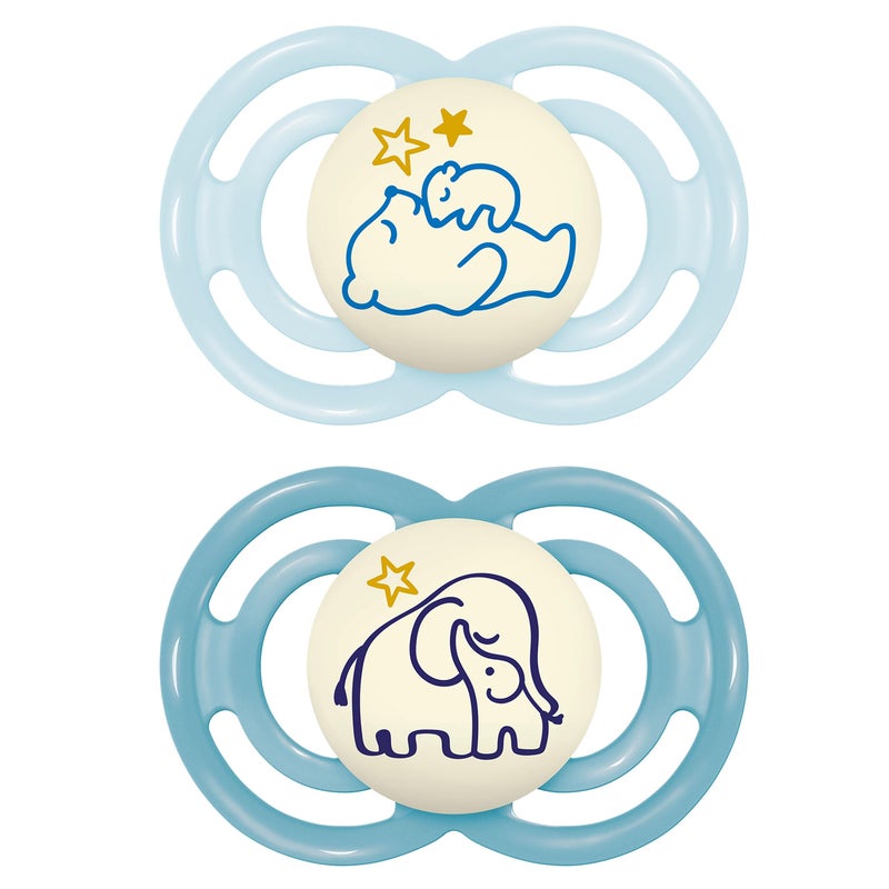 MAM Perfect Night Baby Pacifier, Patented Nipple, Glows in The Dark, 2 Pack, 6-16 Months, Boy - Image 1