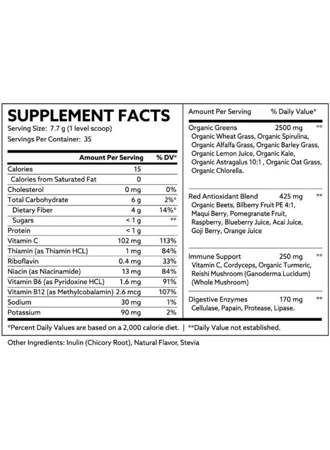Yuda Yuda Organic Greens Unleashed Powder - Antioxidant Superfood Mixed Berry Drinks for Immune Support & Gut Health - Low Sugar, Non-GMO & Keto-Friendly Green Supplement - 35 Servings (Pack of 1)  - Image 3
