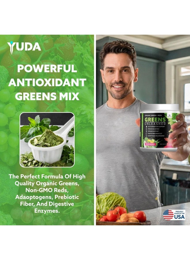 Yuda Yuda Organic Greens Unleashed Powder - Antioxidant Superfood Mixed Berry Drinks for Immune Support & Gut Health - Low Sugar, Non-GMO & Keto-Friendly Green Supplement - 35 Servings (Pack of 1)  - Image 4