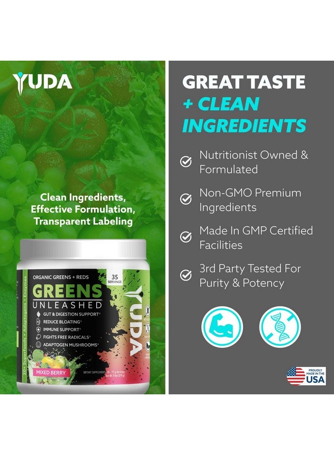 Yuda Yuda Organic Greens Unleashed Powder - Antioxidant Superfood Mixed Berry Drinks for Immune Support & Gut Health - Low Sugar, Non-GMO & Keto-Friendly Green Supplement - 35 Servings (Pack of 1)  - Image 5
