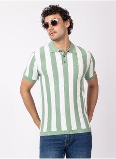 OCTAVE Octave Men's 2-Tone Colored Vertical Stripe Knited T-Shirt,Pista  - Image 1