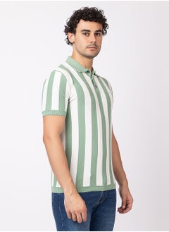 OCTAVE Octave Men's 2-Tone Colored Vertical Stripe Knited T-Shirt,Pista  - Image 3