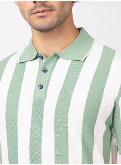 OCTAVE Octave Men's 2-Tone Colored Vertical Stripe Knited T-Shirt,Pista  - Image 5
