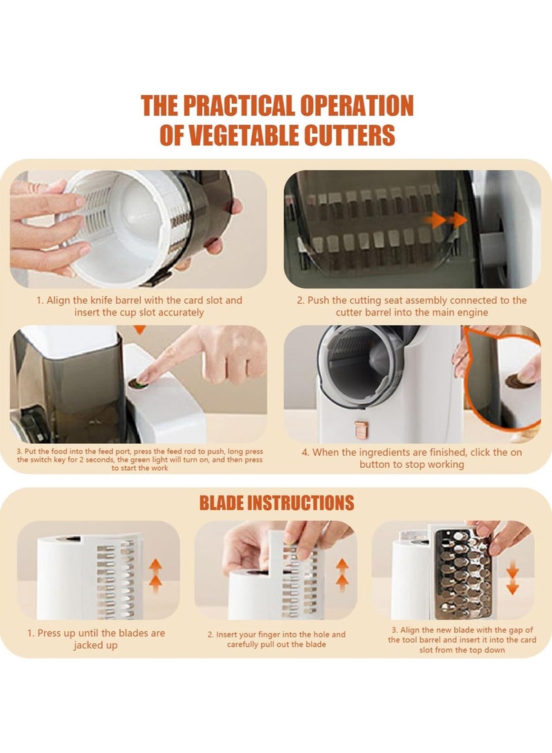 Electric Vegetable Cutter , Electric Cheese Grater Detachable Cheese Shredder with 3 Blades USB Rechargeable Vegetable Chopper Professional Multipurpose Electric Slicer for Meat Fruit Vegetable