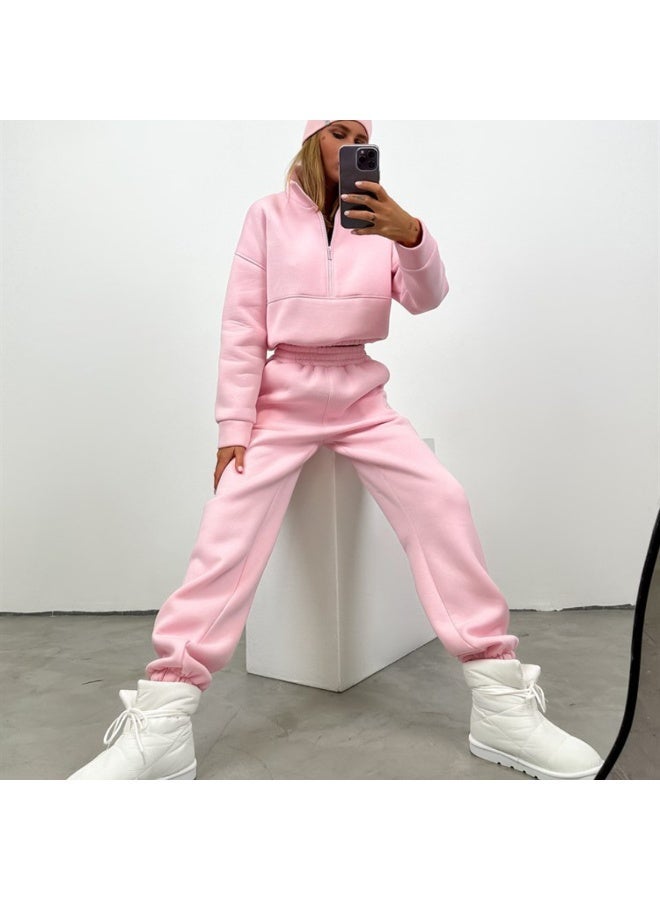 NIBEMINENT Women Sweatshirt Two Piece Set Fall Winter  Stand Collar Thermal Pullovers Fashion Tapered Pants Casual Sports Outfits - Image 1