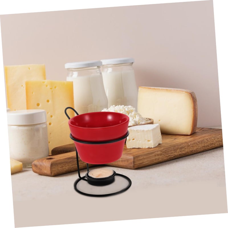 Ceramic Cheese Warmer Fondue Pot Set of 2 for Melting Chocolate and Cheese with Removable Porcelain Mug Rack - Image 3
