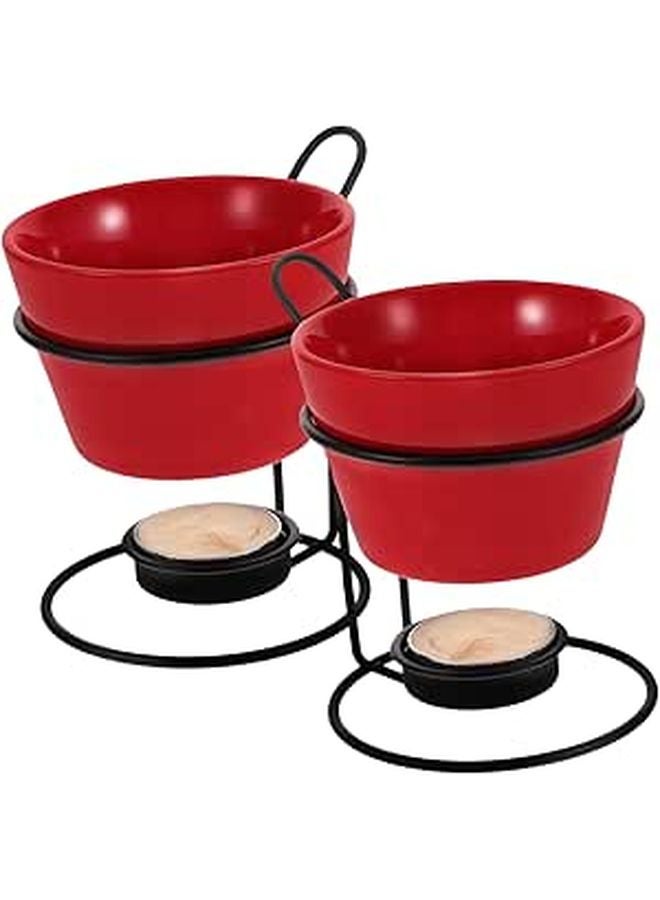 Ceramic Cheese Warmer Fondue Pot Set of 2 for Melting Chocolate and Cheese with Removable Porcelain Mug Rack - Image 1