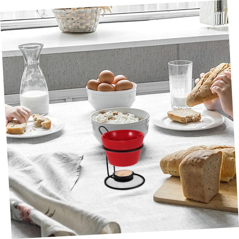 Ceramic Cheese Warmer Fondue Pot Set of 2 for Melting Chocolate and Cheese with Removable Porcelain Mug Rack - Image 4