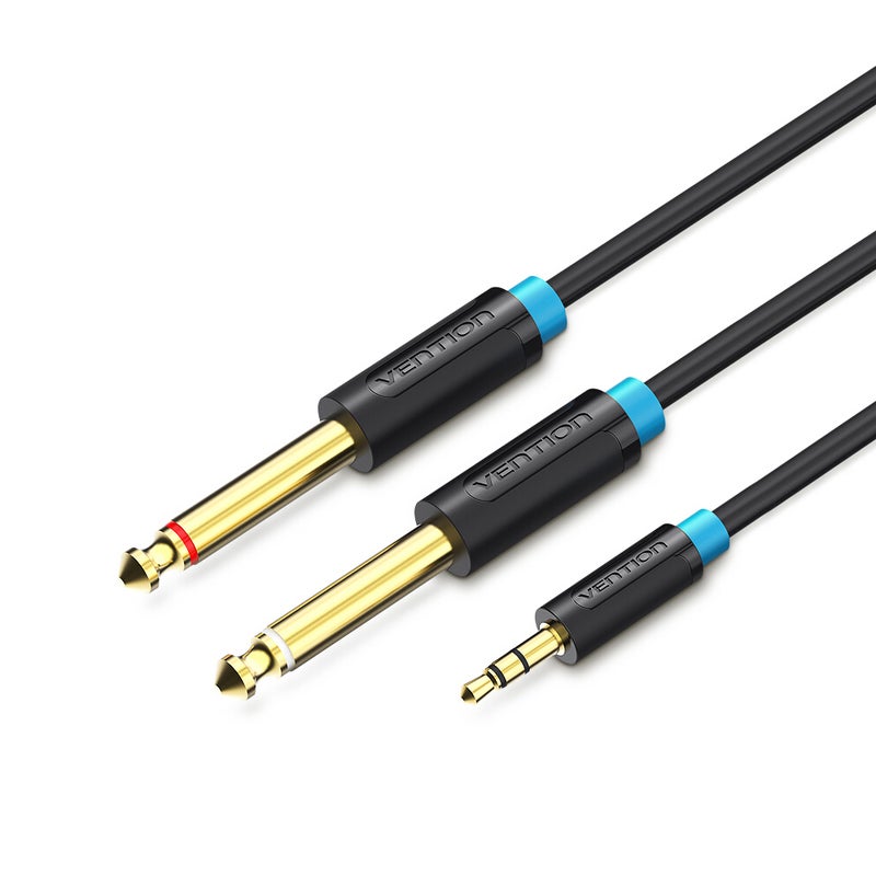 3.5 To 6.5mm Dual Audio Cable For Phone Amplifier Speaker Stereo Black/Blue - Image 2