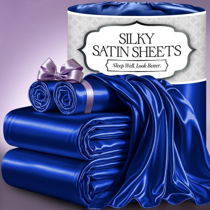 SATIN BED SHEETS 4 PIECE LUXURY SILKY QUEEN SIZE BEDDING SET SOFTER THAN SILK WRINKLEFREE WITH 15 DEEP POCKET FITTED SHEET PERFECT FOR HAIR SKIN GIFTS FOR WOMEN BLUE