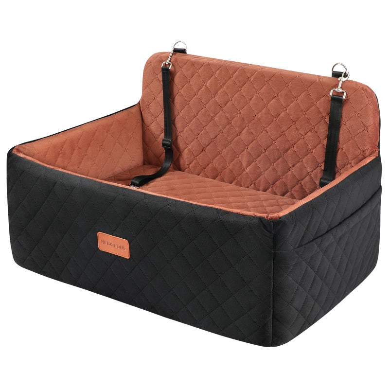 HEGGCOOE Dog Car Seat for Medium/Large Dogs, Pet Booster Seat for Under 55 lbs or 2 Small Dogs, Detachable & Washable Dog Car Bed for Backseat with 2 Safety Leashes(Black/Brown) - Image 1