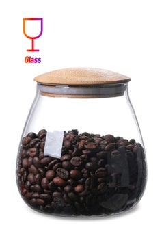 Excefore Clear Glass Storage Canister Holder, 400 ML/13 FL OZ Glass Food Storage Containers, with Airtight Bamboo Lid, Round Decorative Container Jar, for Coffee, Spice, Candy, Salt, Condiment, Pepper, Sugar  - Image 1