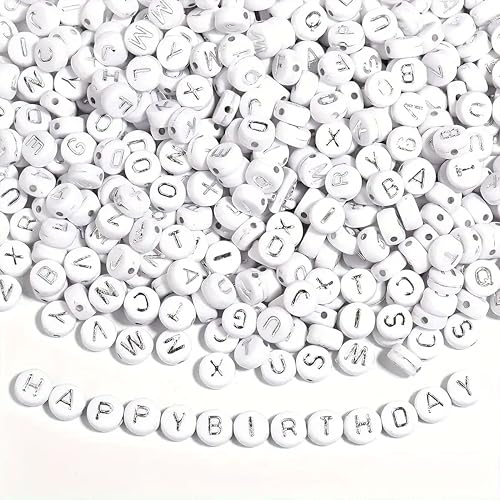 INDIKONB Alphabet Letter Round Beads 6mm | Colorful Alphabet Beads for Bracelets | Round Letter Beads for Jewelry Making, DIY Crafts, and Personalized Accessories | 650 Beads (White Silver) - Image 1