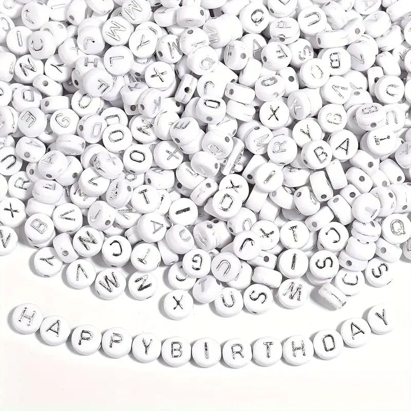 INDIKONB Alphabet Letter Round Beads 6mm | Colorful Alphabet Beads for Bracelets | Round Letter Beads for Jewelry Making, DIY Crafts, and Personalized Accessories | 650 Beads (White Silver) - Image 3