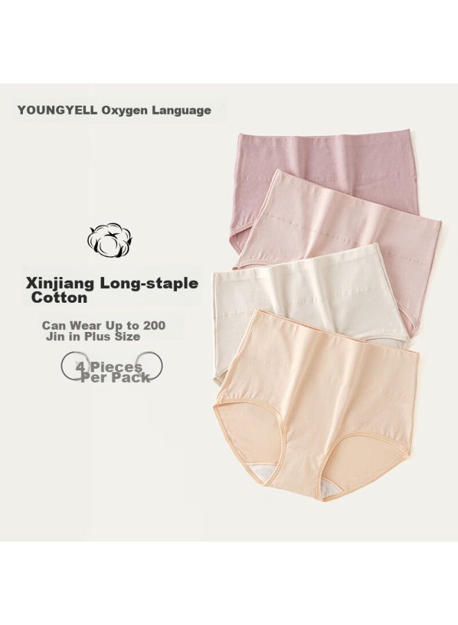 Youngyell ملابس داخلية نسائية، مقاس كبير 200 جين، قطن نقي، مضاد للبكتيريا، خصر مرتفع، تحكم خفيف في البطن، ستايل صيفي خفيف، شورتات نسائية، 4 قطع - Image 1