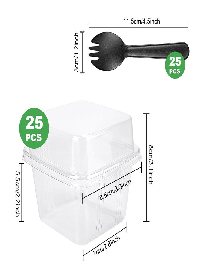 YOIYINI 25Pcs 8oz Mini Square Clear Dessert Cups with Lids and Spoons,Plastic Ice Cream Containers,Fruit Cups with Lid for Party,Disposable Dessert Cups for Fruit,Salads,Cupcakes,Parfait,Pudding - Image 2